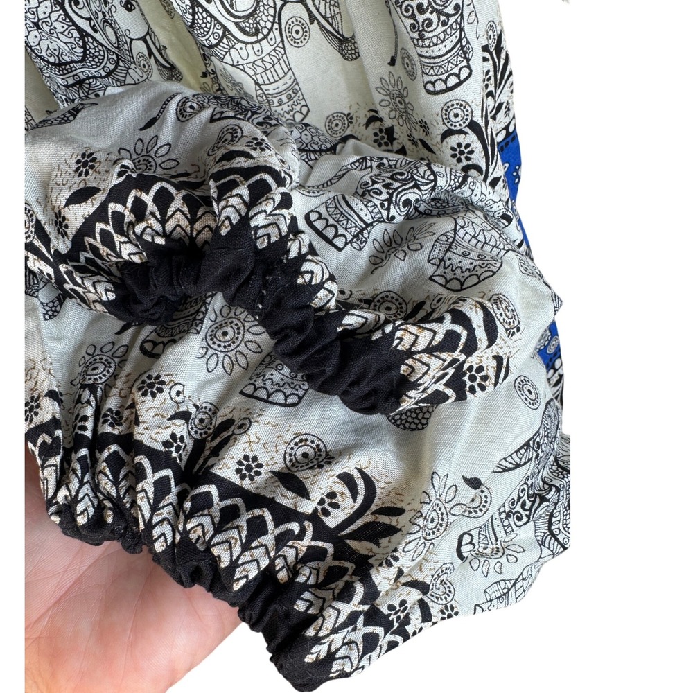 Vintage Inspired Elephant Print Harem Pants Boho Lounge Festival Wear Blue/Black - Picture 9 of 9